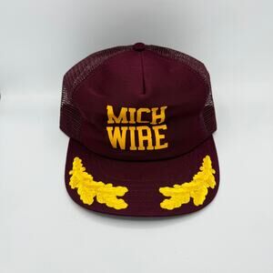 Vintage Mich Wire Hat Red Yellow Trucker Snapback 80s 90s Logo Mesh